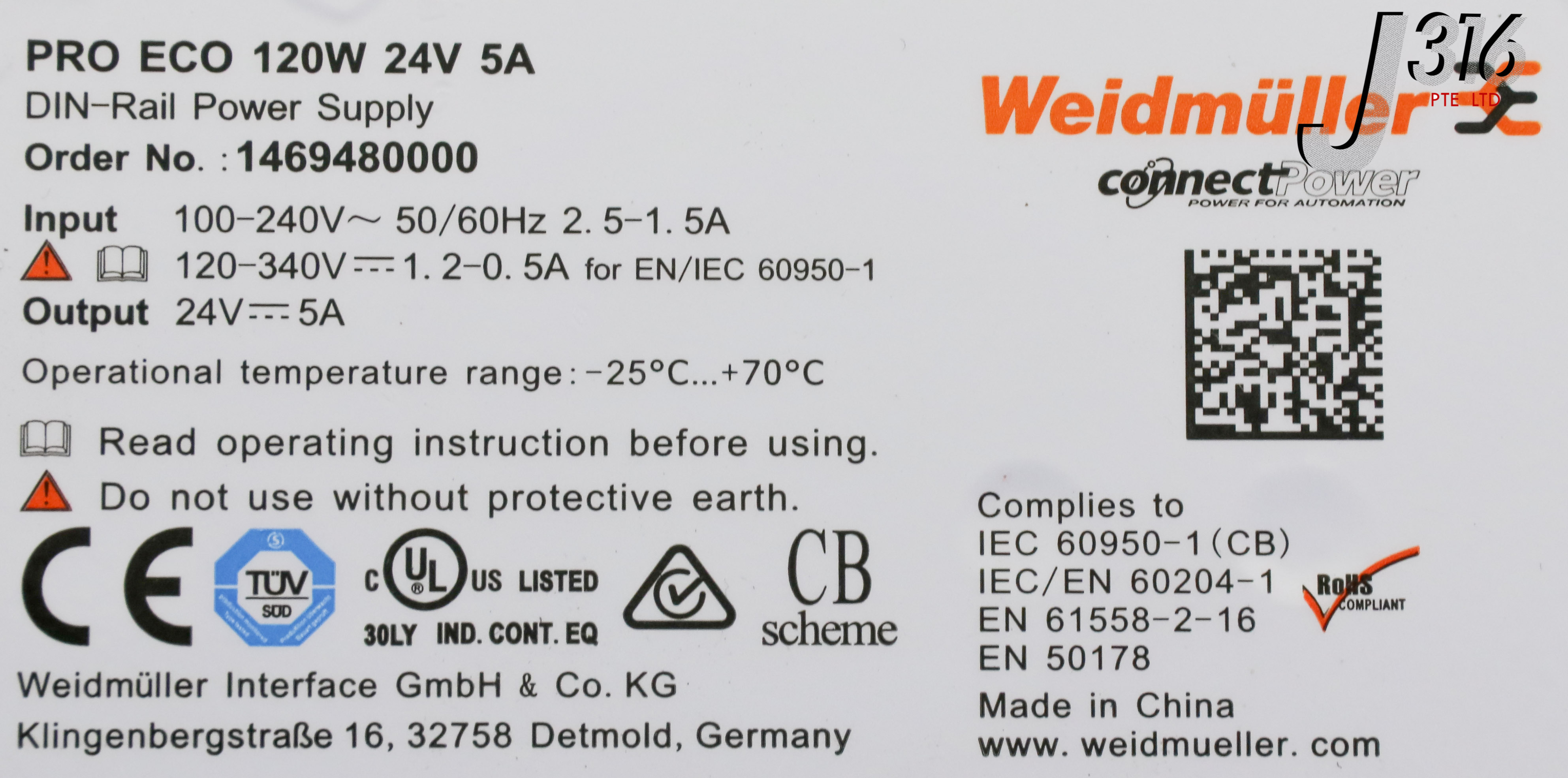 13182 WEIDMULLER PRO ECO 120W 24V 5A DIN RAIL POWER SUPPLY